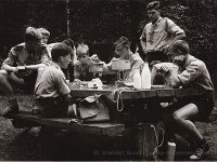 1960 Eexterhalte weekendkamp, Henk Zonnevijlle, Jantinus Aalders, Peter Weijer, - , Jan Aalders, Henk de Geeter, Rolf Domenie en Roelof Marring